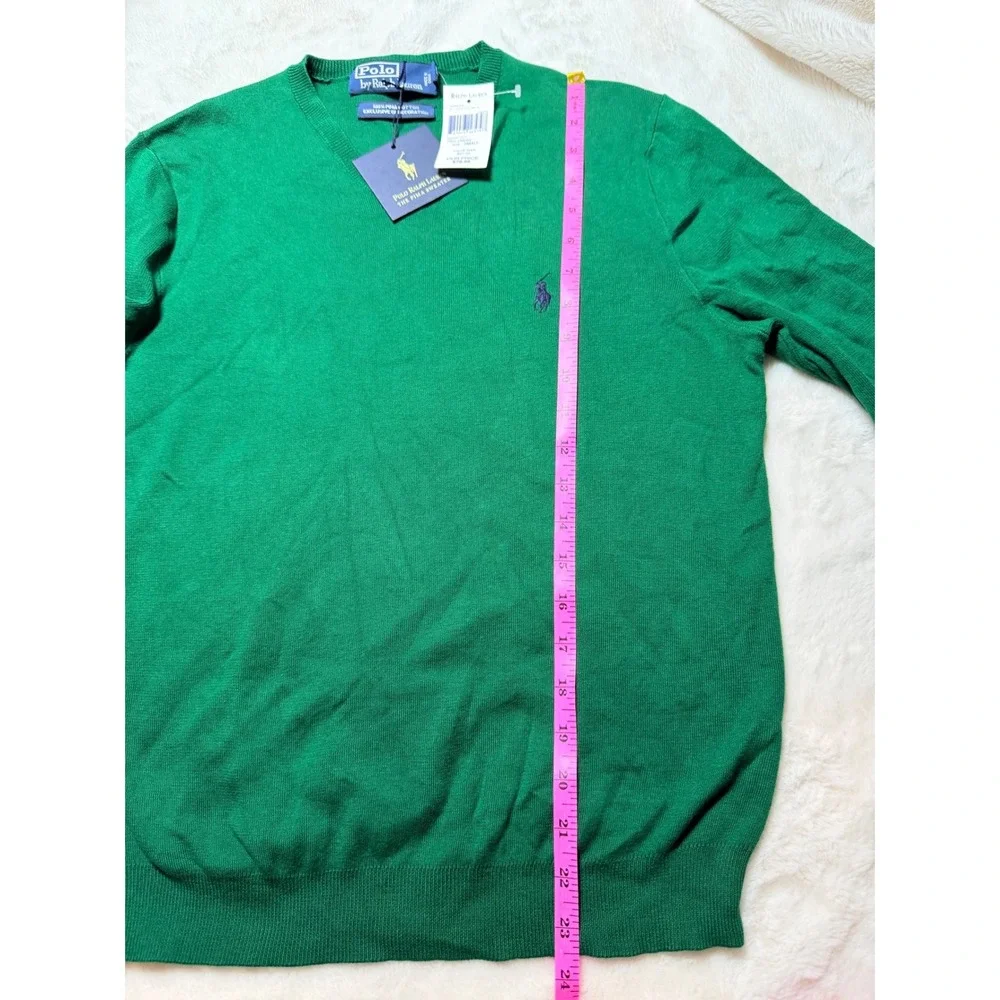 NWT Polo Ralph Lauren Mens Pima Cotton V-Neck Sweater Emerald Green Small